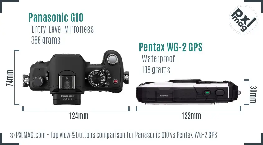 Panasonic G10 vs Pentax WG-2 GPS top view buttons comparison