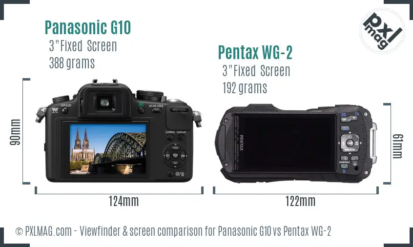 Panasonic G10 vs Pentax WG-2 Screen and Viewfinder comparison