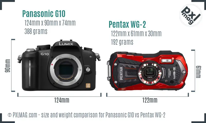 Panasonic G10 vs Pentax WG-2 size comparison
