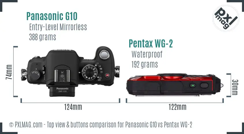 Panasonic G10 vs Pentax WG-2 top view buttons comparison