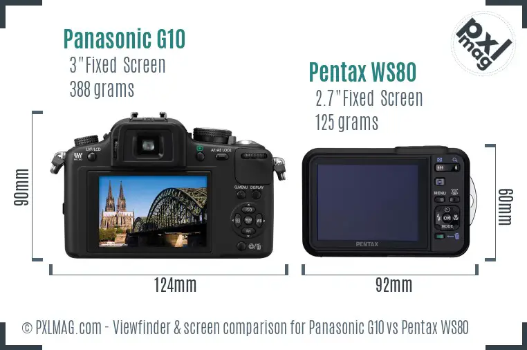 Panasonic G10 vs Pentax WS80 Screen and Viewfinder comparison