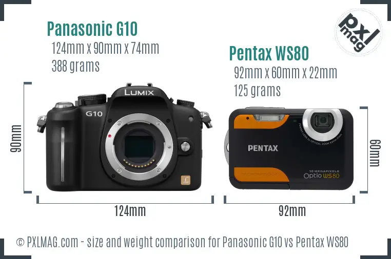 Panasonic G10 vs Pentax WS80 size comparison