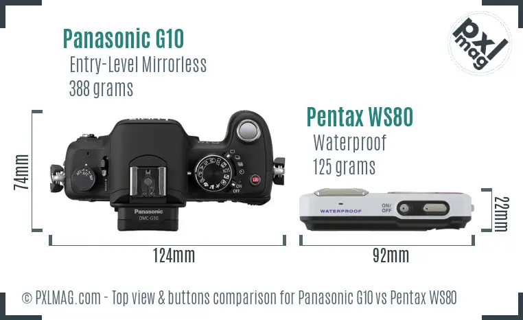 Panasonic G10 vs Pentax WS80 top view buttons comparison