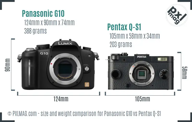 Panasonic G10 vs Pentax Q-S1 size comparison