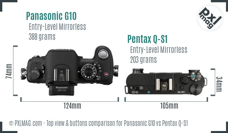 Panasonic G10 vs Pentax Q-S1 top view buttons comparison