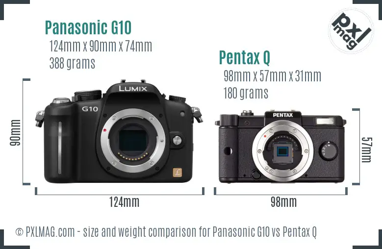 Panasonic G10 vs Pentax Q size comparison