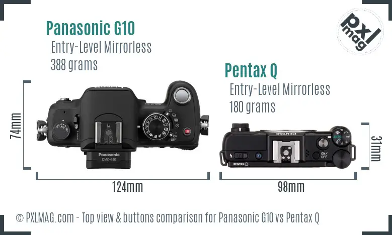 Panasonic G10 vs Pentax Q top view buttons comparison