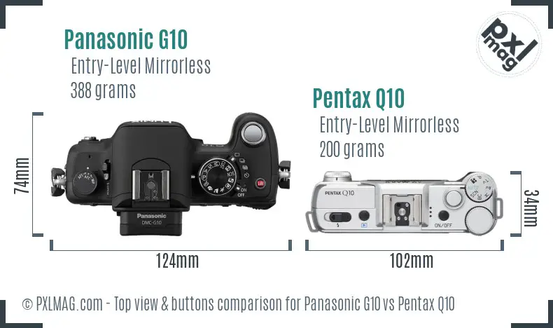 Panasonic G10 vs Pentax Q10 top view buttons comparison