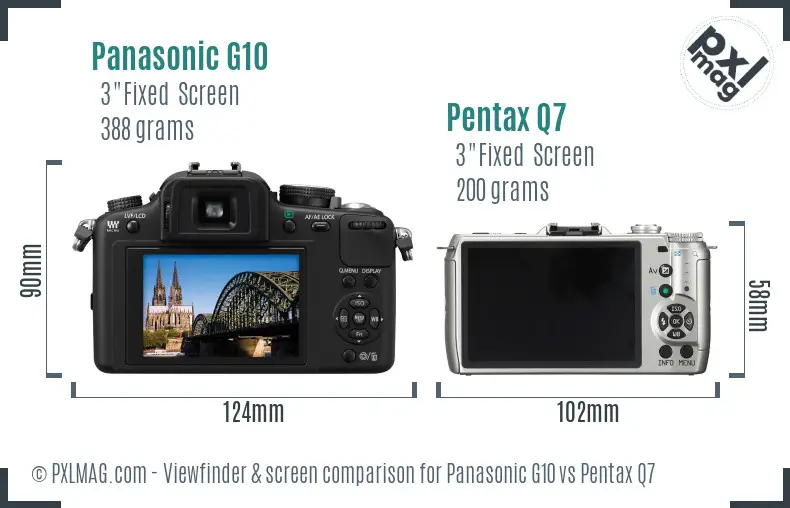 Panasonic G10 vs Pentax Q7 Screen and Viewfinder comparison