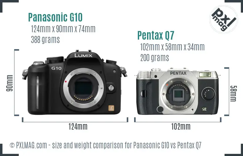 Panasonic G10 vs Pentax Q7 size comparison