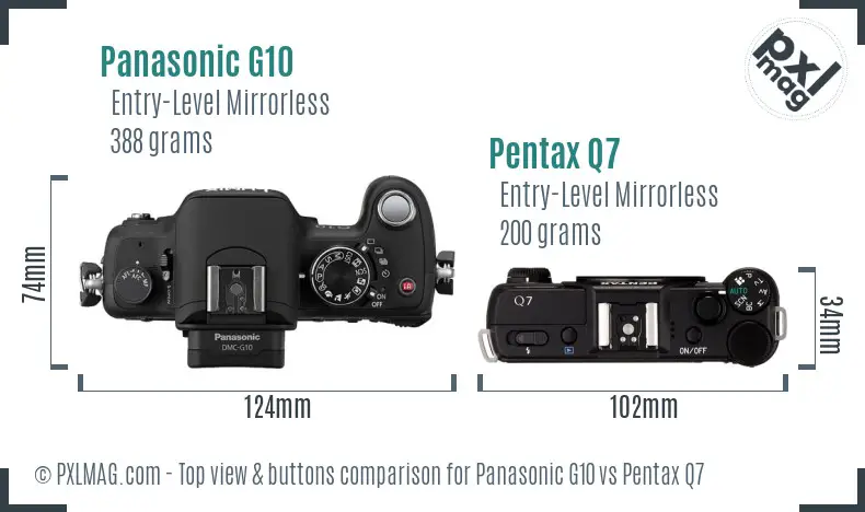 Panasonic G10 vs Pentax Q7 top view buttons comparison