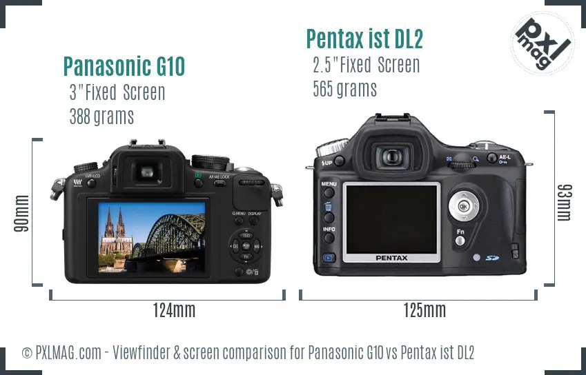 Panasonic G10 vs Pentax ist DL2 Screen and Viewfinder comparison