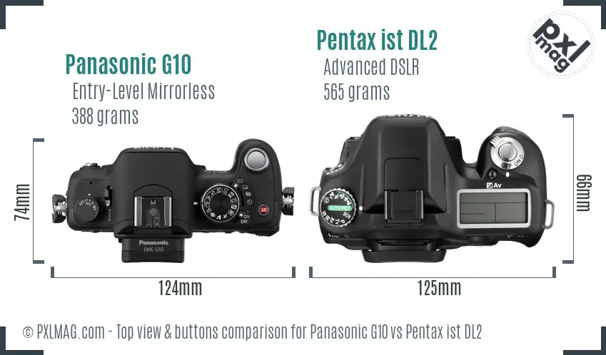Panasonic G10 vs Pentax ist DL2 top view buttons comparison