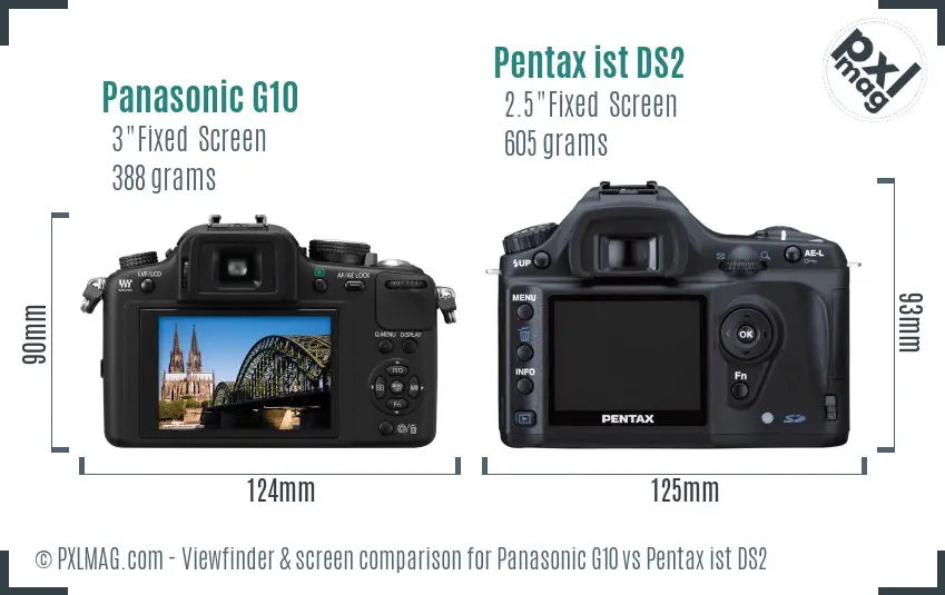 Panasonic G10 vs Pentax ist DS2 Screen and Viewfinder comparison