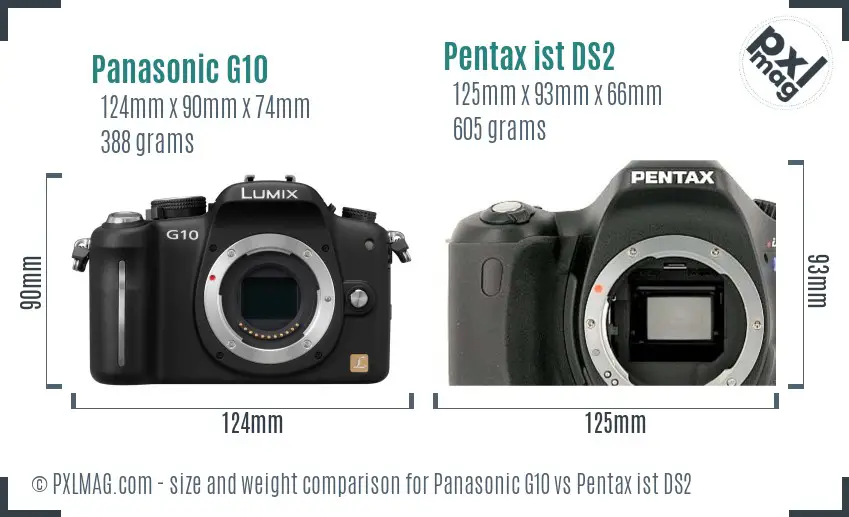 Panasonic G10 vs Pentax ist DS2 size comparison