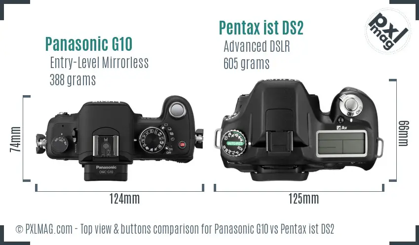 Panasonic G10 vs Pentax ist DS2 top view buttons comparison