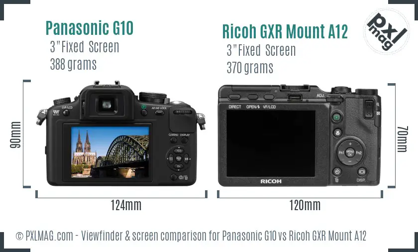 Panasonic G10 vs Ricoh GXR Mount A12 Screen and Viewfinder comparison