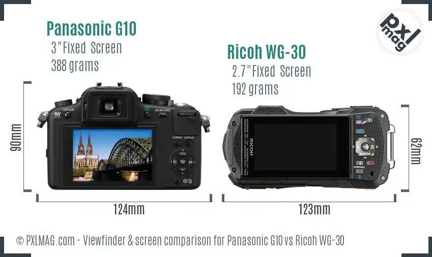 Panasonic G10 vs Ricoh WG-30 Screen and Viewfinder comparison