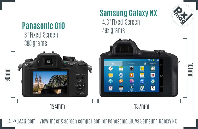 Panasonic G10 vs Samsung Galaxy NX Screen and Viewfinder comparison