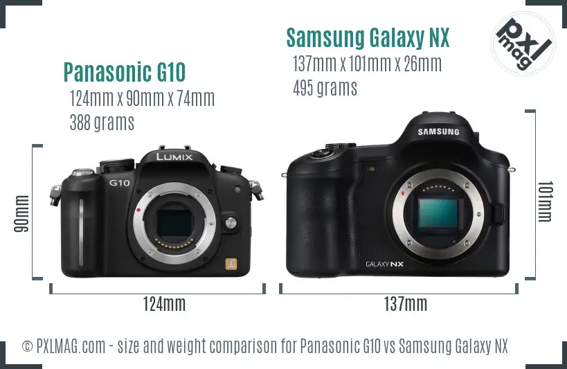 Panasonic G10 vs Samsung Galaxy NX size comparison
