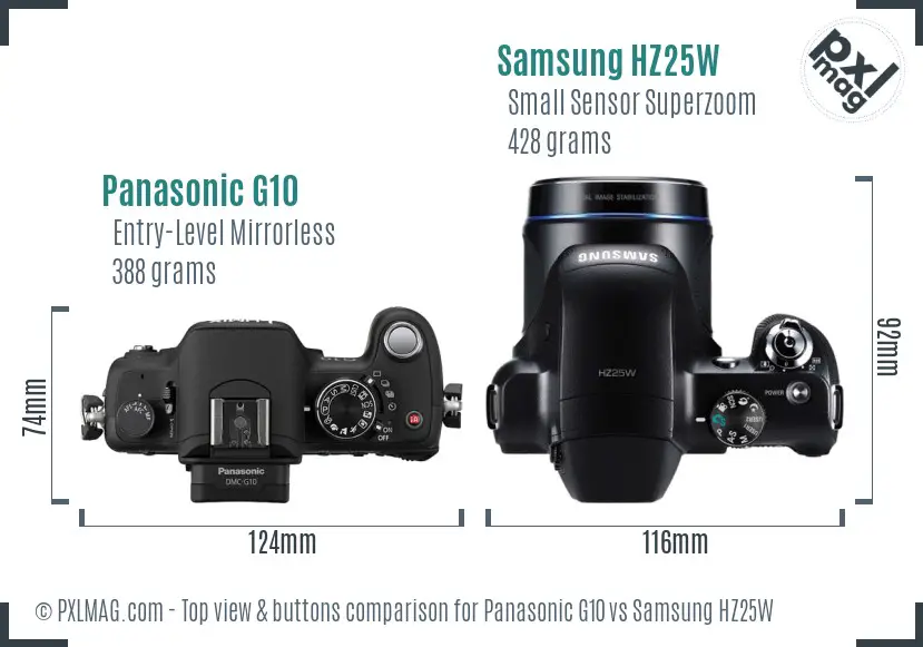 Panasonic G10 vs Samsung HZ25W top view buttons comparison