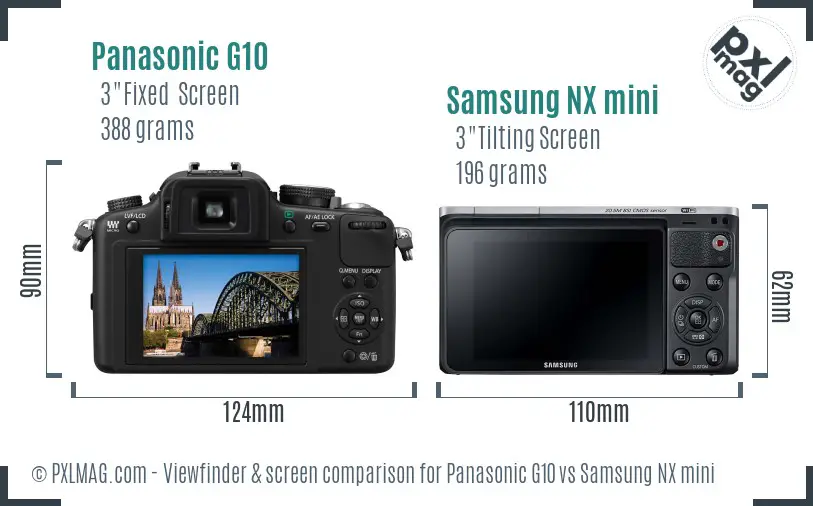 Panasonic G10 vs Samsung NX mini Screen and Viewfinder comparison