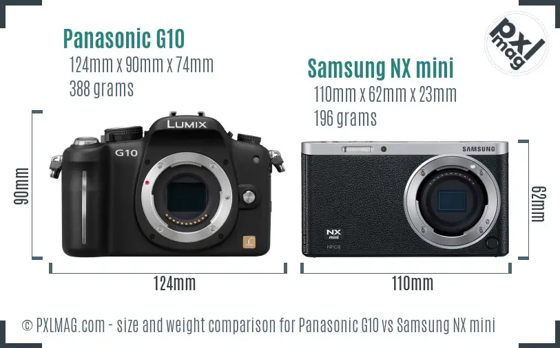 Panasonic G10 vs Samsung NX mini size comparison