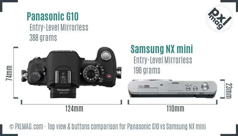 Panasonic G10 vs Samsung NX mini top view buttons comparison