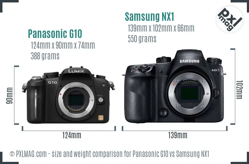 Panasonic G10 vs Samsung NX1 size comparison