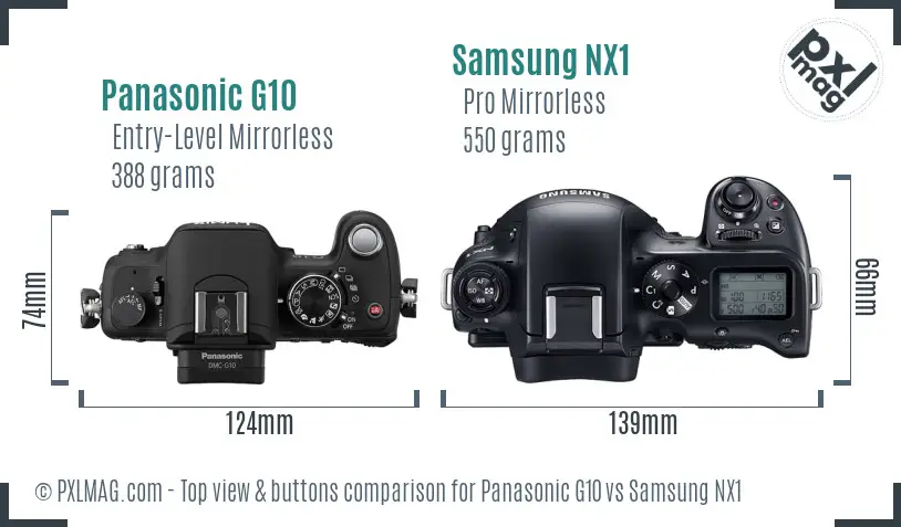 Panasonic G10 vs Samsung NX1 top view buttons comparison