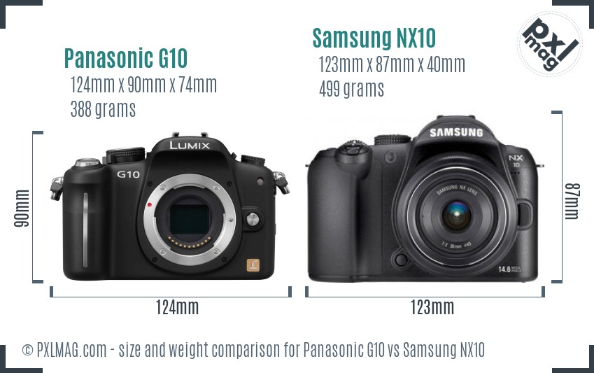 Panasonic G10 vs Samsung NX10 size comparison