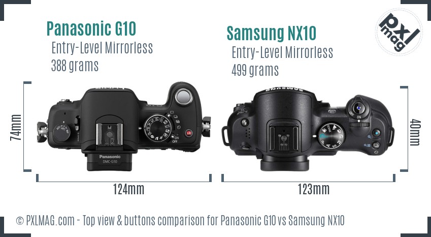 Panasonic G10 vs Samsung NX10 top view buttons comparison