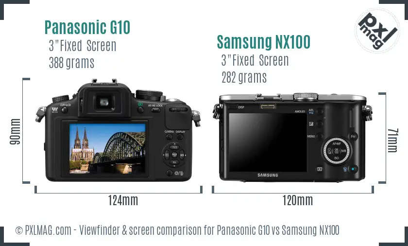 Panasonic G10 vs Samsung NX100 Screen and Viewfinder comparison