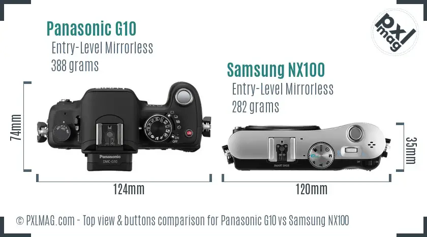 Panasonic G10 vs Samsung NX100 top view buttons comparison