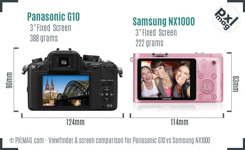 Panasonic G10 vs Samsung NX1000 Screen and Viewfinder comparison