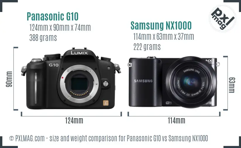 Panasonic G10 vs Samsung NX1000 size comparison