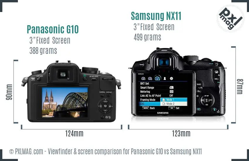Panasonic G10 vs Samsung NX11 Screen and Viewfinder comparison