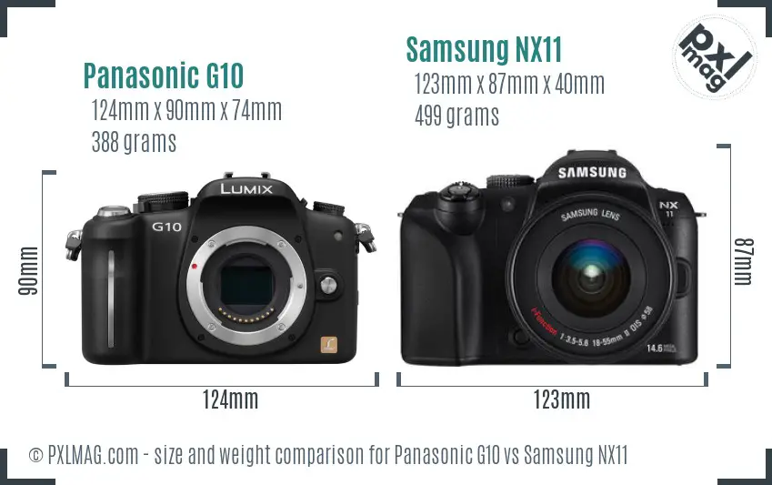 Panasonic G10 vs Samsung NX11 size comparison