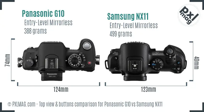 Panasonic G10 vs Samsung NX11 top view buttons comparison