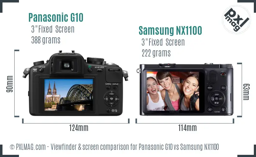 Panasonic G10 vs Samsung NX1100 Screen and Viewfinder comparison