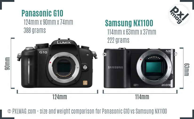 Panasonic G10 vs Samsung NX1100 size comparison