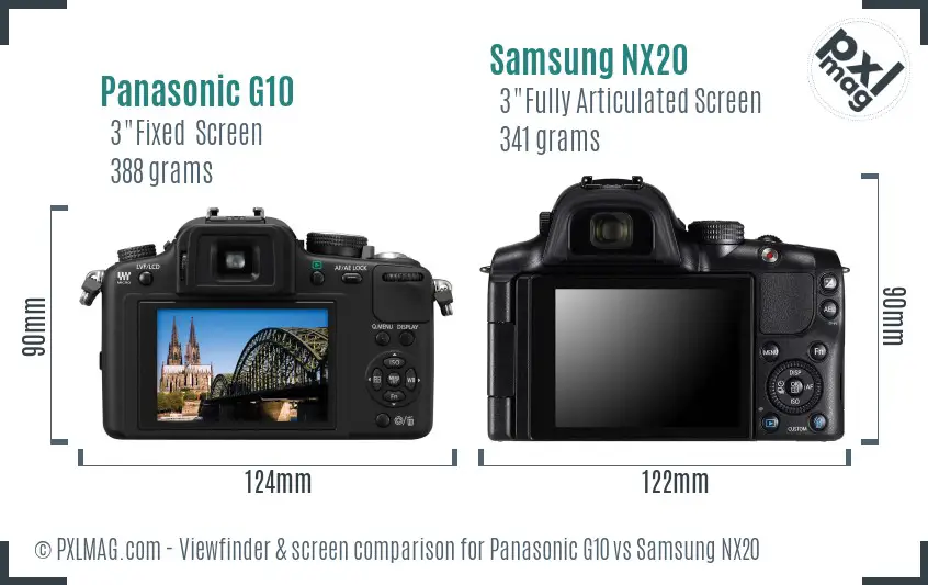 Panasonic G10 vs Samsung NX20 Screen and Viewfinder comparison