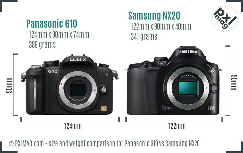Panasonic G10 vs Samsung NX20 size comparison