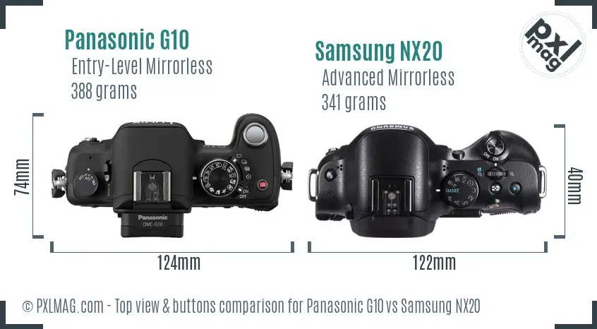 Panasonic G10 vs Samsung NX20 top view buttons comparison