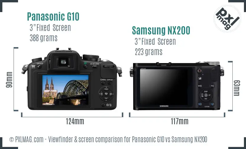 Panasonic G10 vs Samsung NX200 Screen and Viewfinder comparison