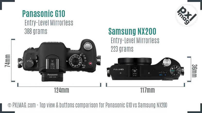 Panasonic G10 vs Samsung NX200 top view buttons comparison