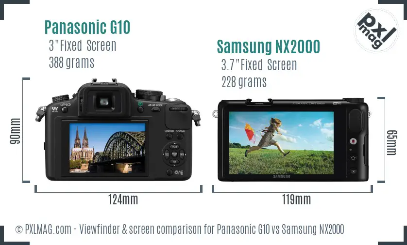 Panasonic G10 vs Samsung NX2000 Screen and Viewfinder comparison
