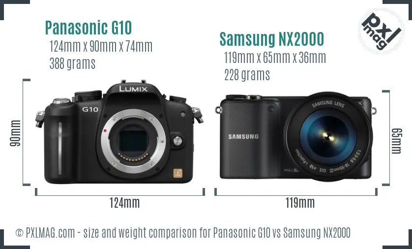 Panasonic G10 vs Samsung NX2000 size comparison
