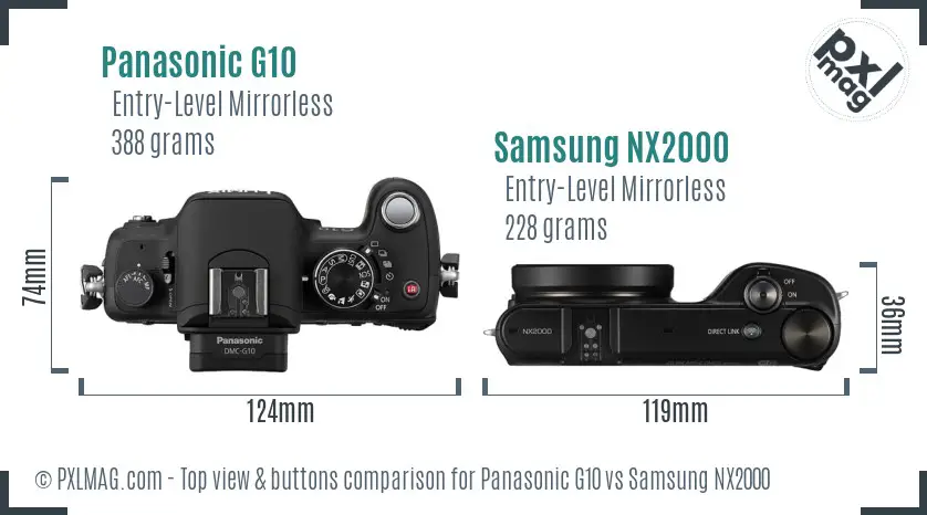 Panasonic G10 vs Samsung NX2000 top view buttons comparison