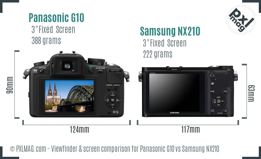 Panasonic G10 vs Samsung NX210 Screen and Viewfinder comparison